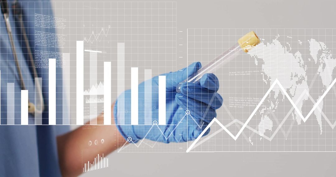 Scientist Holding Test Tube with Digital Graphs Overlay
