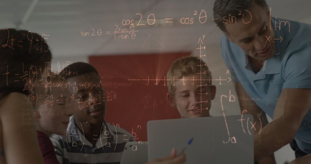 Diverse Students and Teacher Engaging with Digital Math Content