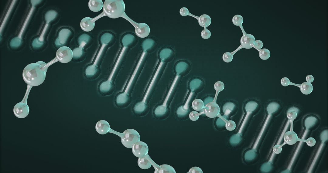 3D Molecular Structures and DNA on Green Background