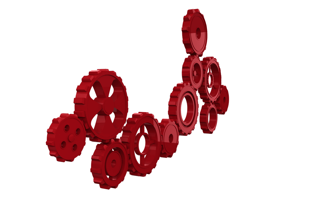 Interlocking Red Cogs on Transparent Background Illustrate Teamwork
