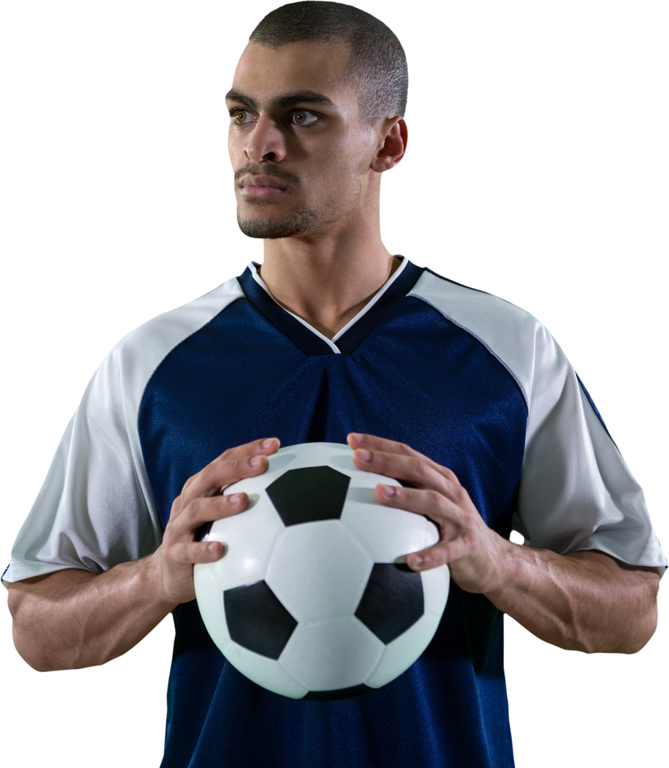 Transparent Athletic Soccer Player Holding Football with Confidence - Download Free Stock Images Pikwizard.com