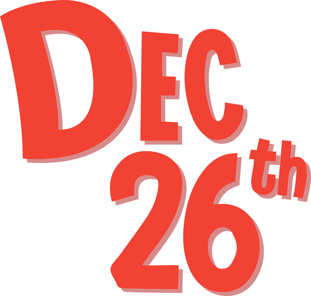 Bold 3D Red Text Dec 26th Transparent Background