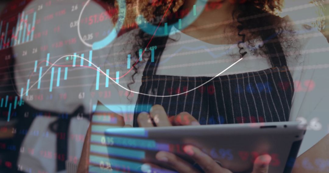 Barista Analyzing Stock Charts in Modern Café Workspace