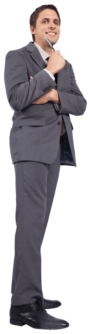 Confident Businessman with Transparent Background Holding Pen