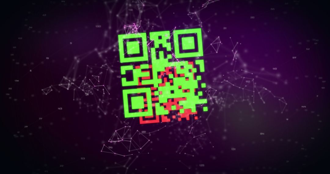 Glowing QR Code with Digital Data Network Background
