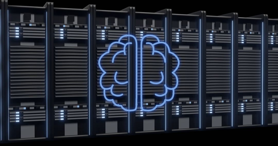 AI Brain Concept Over Computer Servers