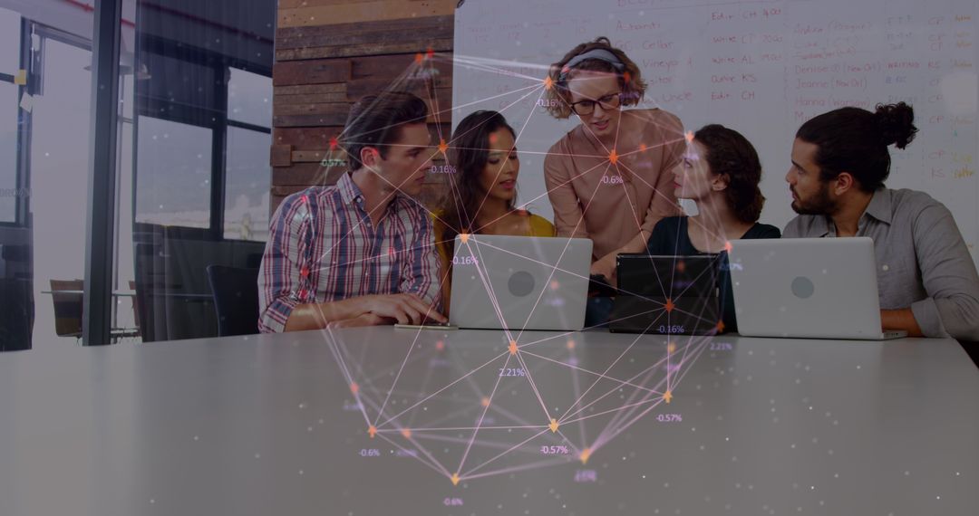 Diverse Team Collaborating on Futuristic Digital Project