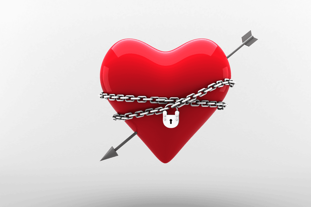 Red Heart with Chain and Arrow Illustration on Transparent Background