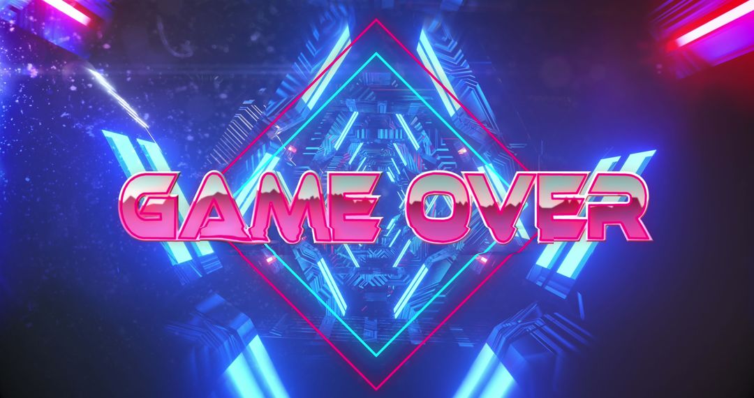 Game Over Text Over Neon Digital Tunnel with Futuristic Design
