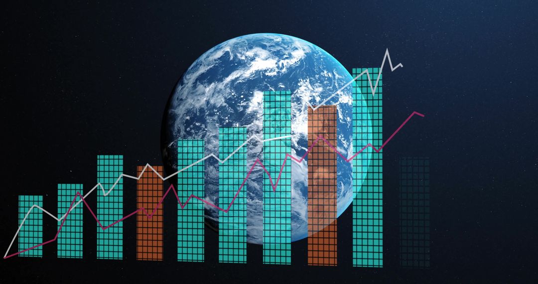 Global Data Analytics with Futuristic Charts Over Earth