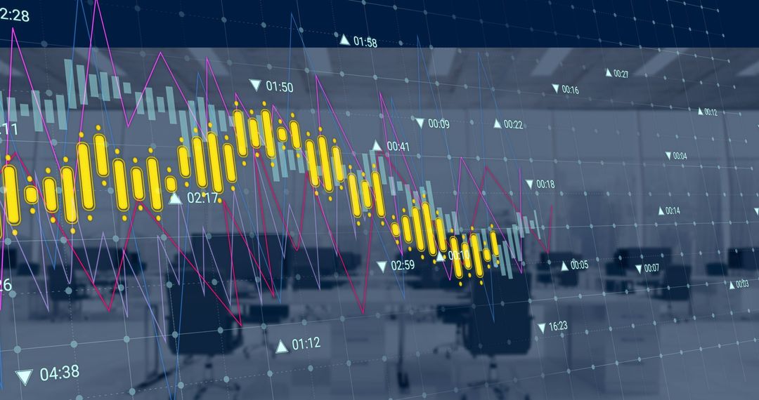 Data Processing and Bar Graphs Overlaid on Modern Office Background