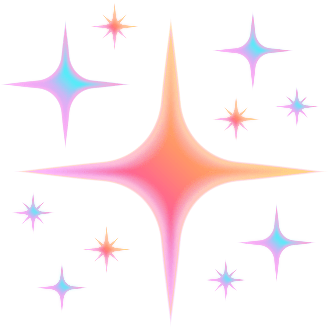 Glowing Cluster of Vibrant Abstract Star Shapes on Transparent Canvas