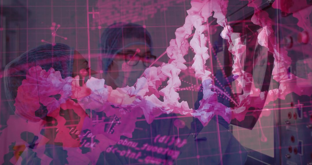 Scientists Analyzing Digital DNA Helix for Biotechnology Research
