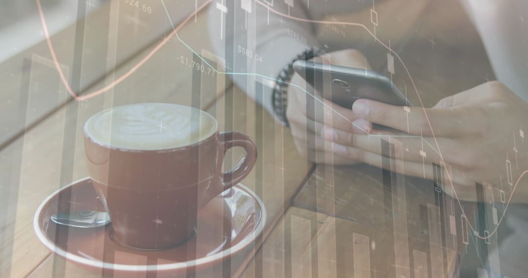 Businesswoman Analyzing Data with Smartphone at Cafeteria for Urban Planning