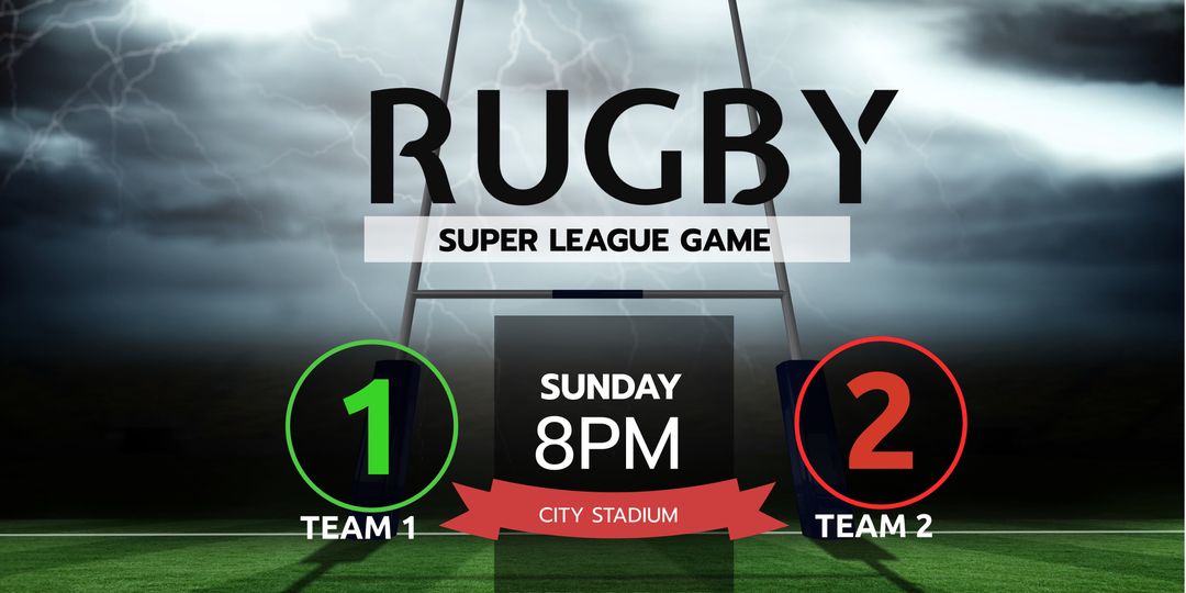 Rugby Match Announcement with Stormy Skies
