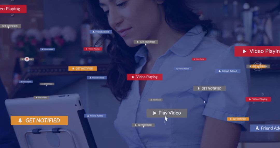 Businesswoman Utilizing Digital Tablet with Data Stream