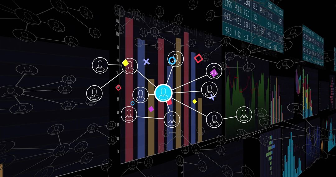 Digital Network Visualization Over Business Analytics Charts