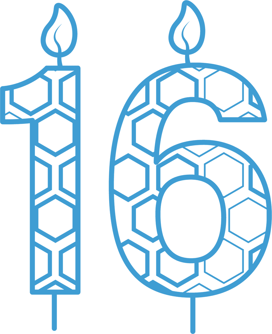 Transparent Birthday Cake Number 16 Candle with Blue Pattern