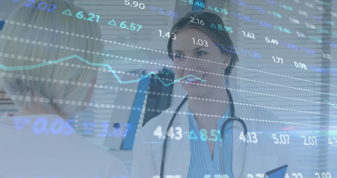 Female Doctor and Patient with Digital Data Overlay