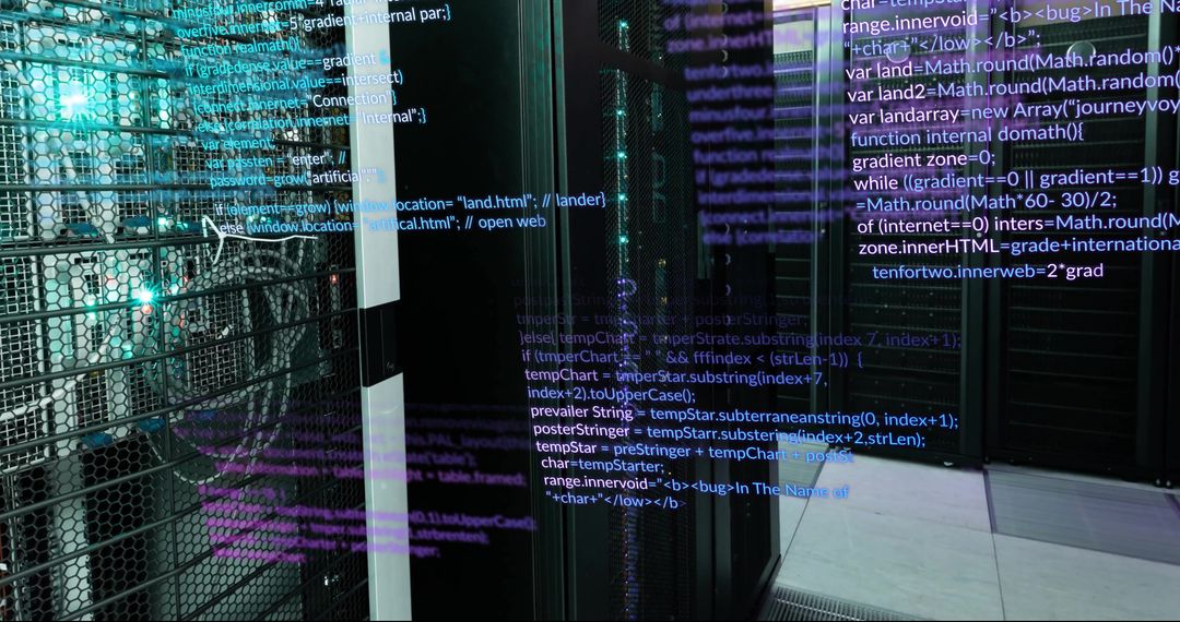 Digital Data Codes Over High-Tech Server Room