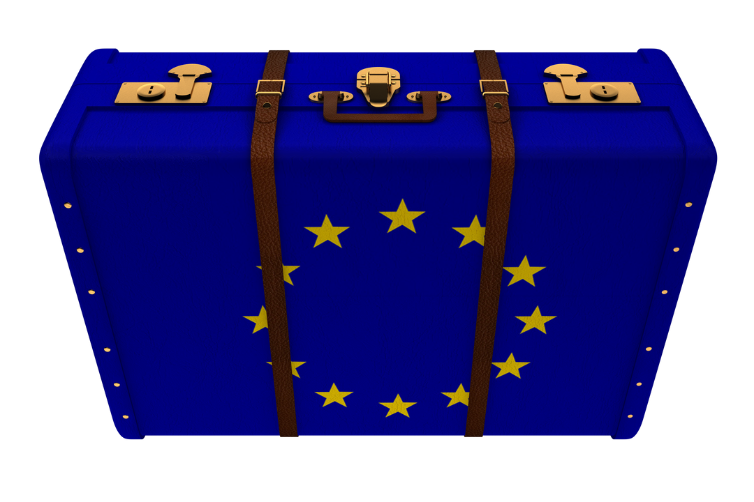 Drawne suitcase with European Union flag in blue background presenting travel aspect. - Download Free Stock Images Pikwizard.com