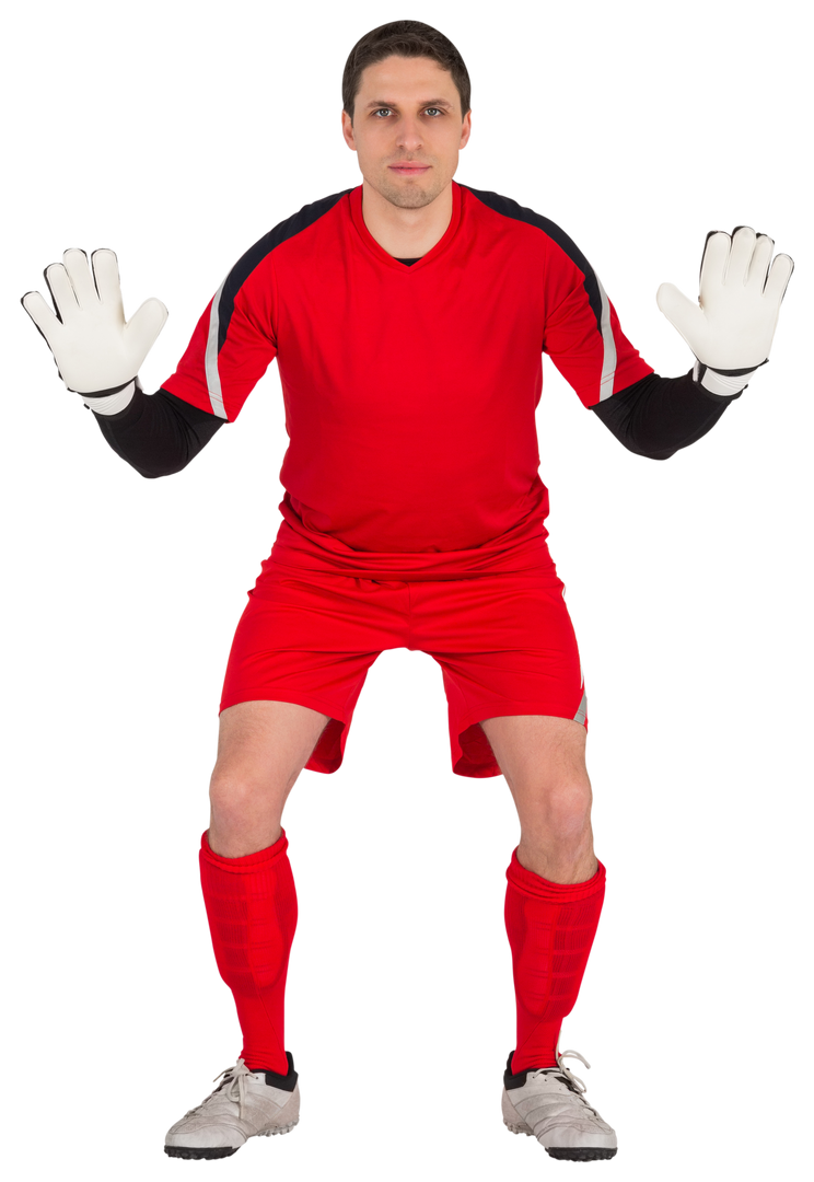 Transparent Football Goalkeeper in Red Uniform Holding up Hands - Download Free Stock Images Pikwizard.com