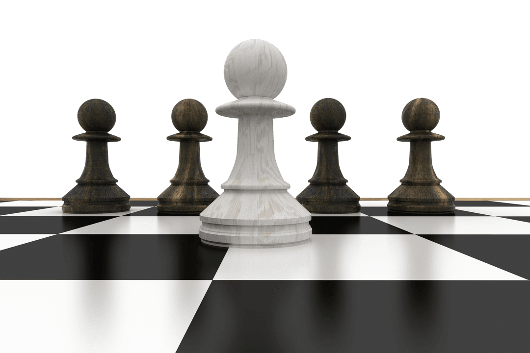 Transparent White Pawn Leading Front of Black Pawns on Chessboard