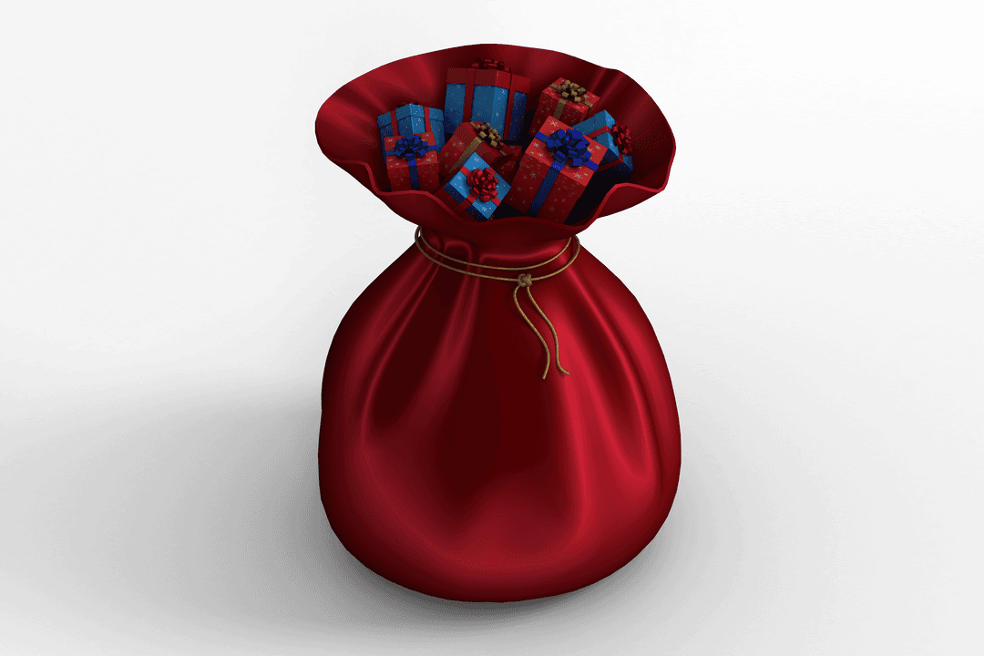 Transparent Sack Filled with Colorful Christmas Gifts