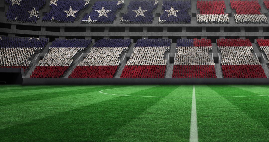 Stadium with USA Flag Display and Falling Gold Confetti