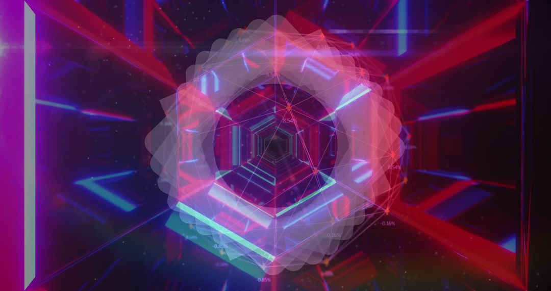 Neon Lit Hexagonal Corridor with Spinning Geometric Pattern