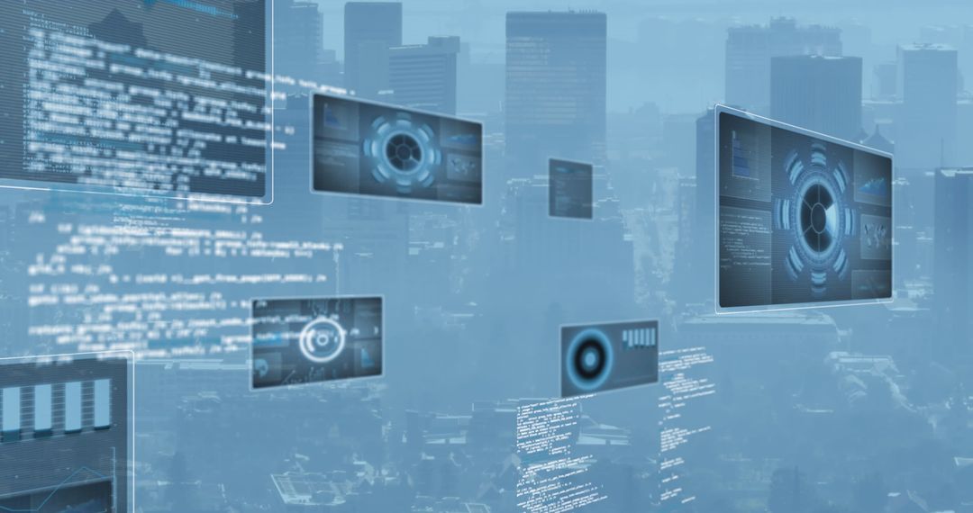 Digital Data Processing Over Cityscape Concept