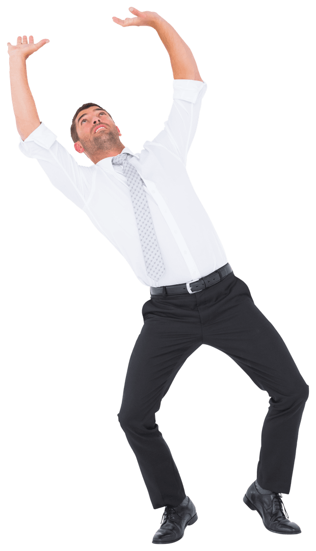 Transparent Businessman Bending in Formal Attire Activist Gesture