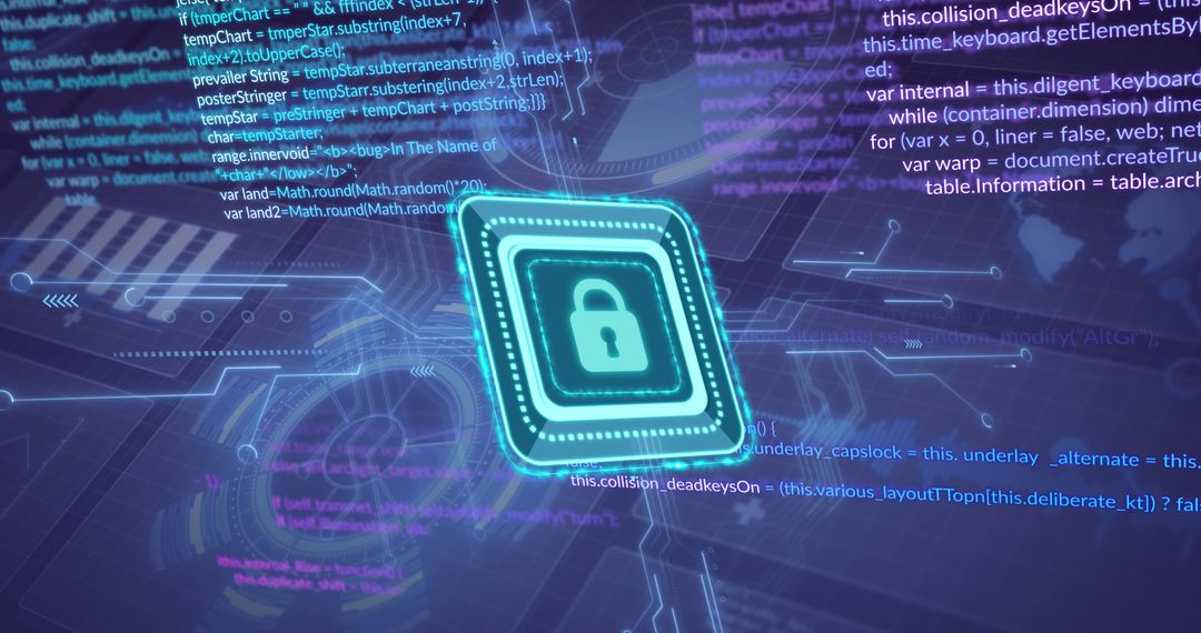 Digital Data Security with Padlock Over Circuit Board Graphic