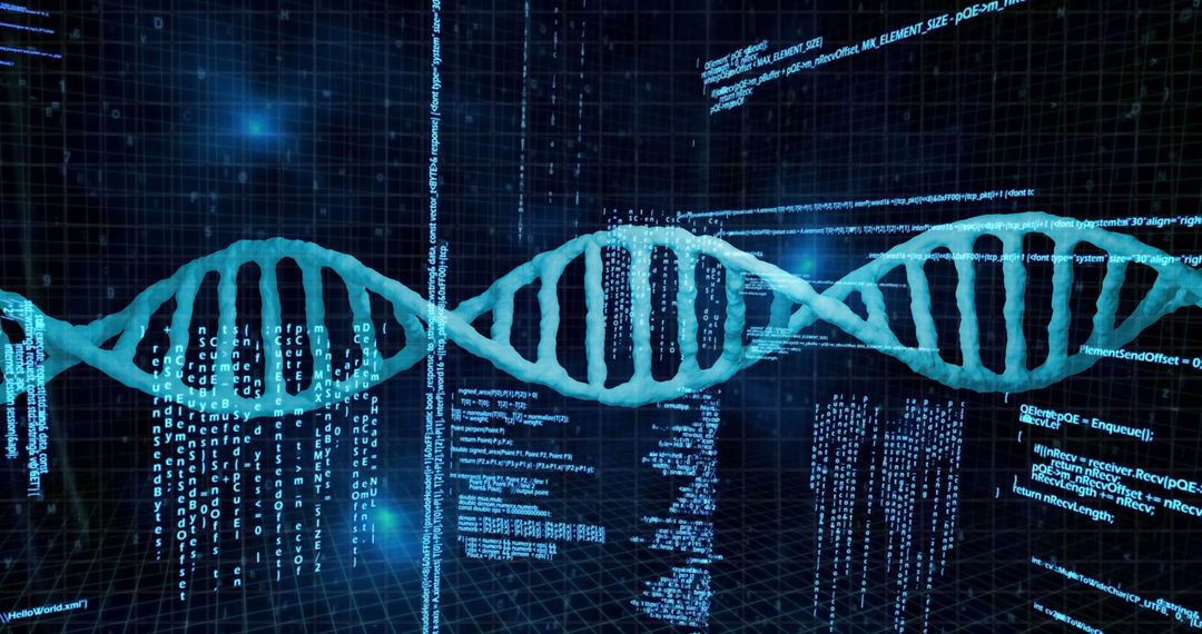 3D DNA Strand with Digital Data Visualization
