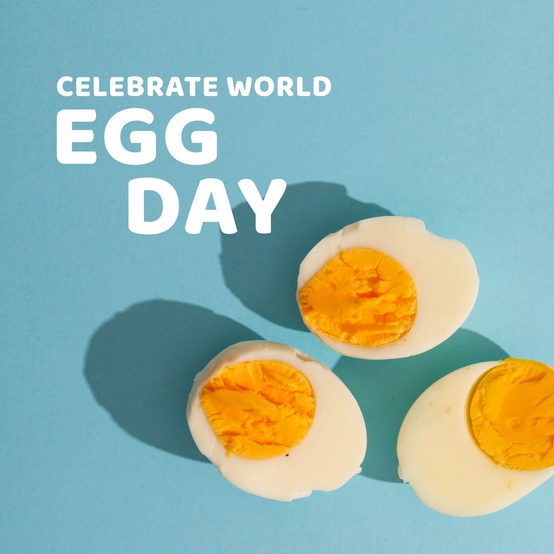 Celebrate World Egg Day with Boiled Egg Slices on Blue Background - Download Free Stock Templates Pikwizard.com