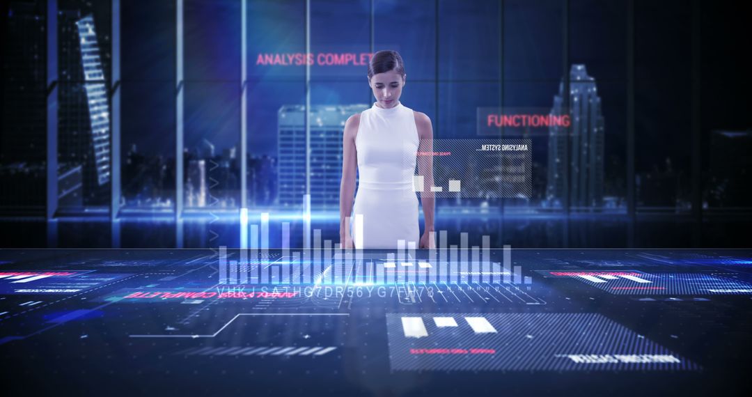 Businesswoman Analyzing Data in Futuristic Virtual Reality Interface - Free Images, Stock Photos and Pictures on Pikwizard.com