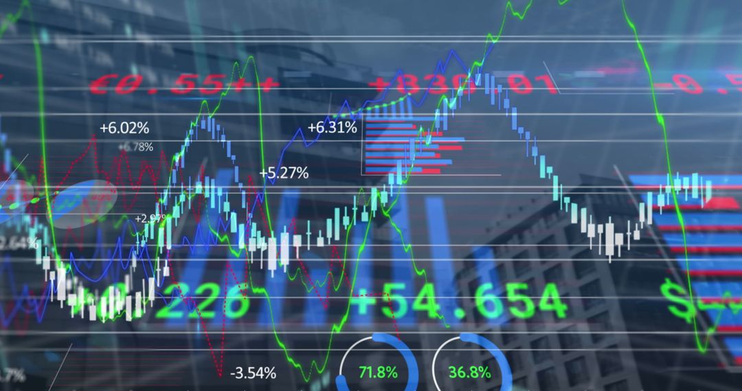 Futuristic Financial Data Visualization Over City