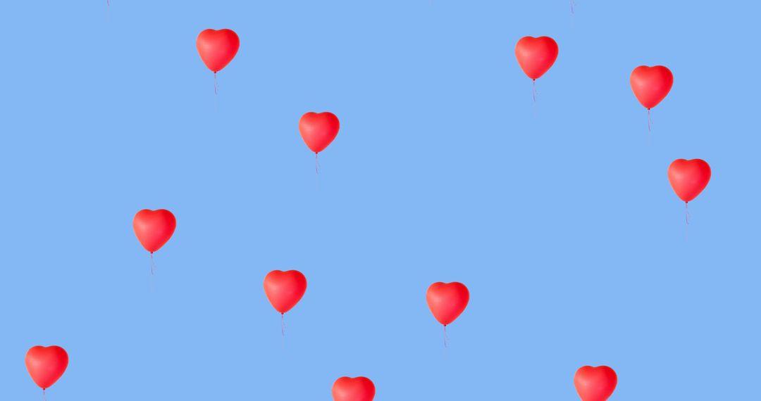 Floating Red Heart Balloons on Blue Communication Theme