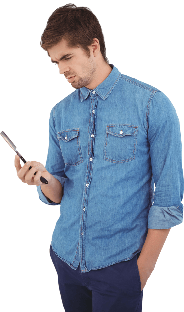 Man Holding Transparent Razor Displays Serious Thought