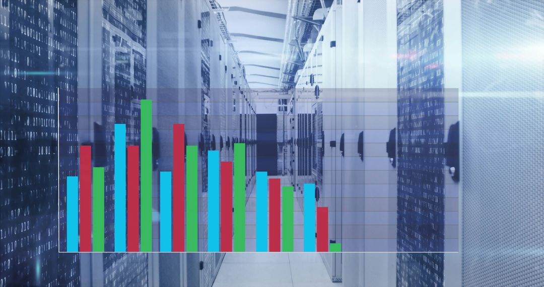 Futuristic Data Center With Colored Chart Overlay