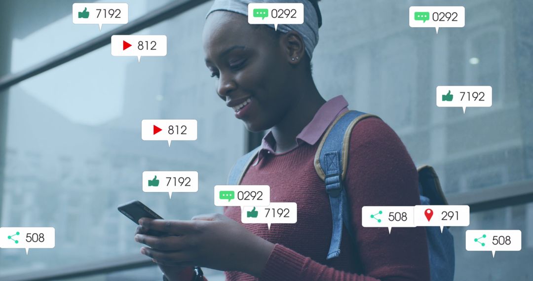 Young Woman Engaging with Social Media on Smartphone in Urban Environment