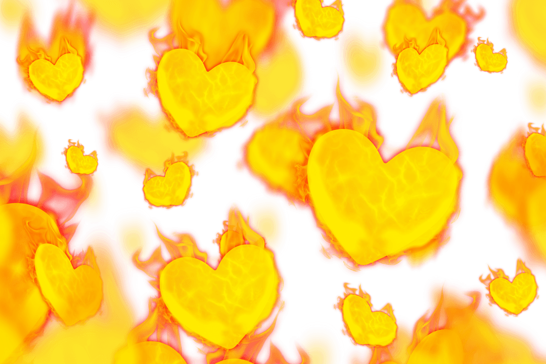 Fiery Heart Patterns on Transparent Background