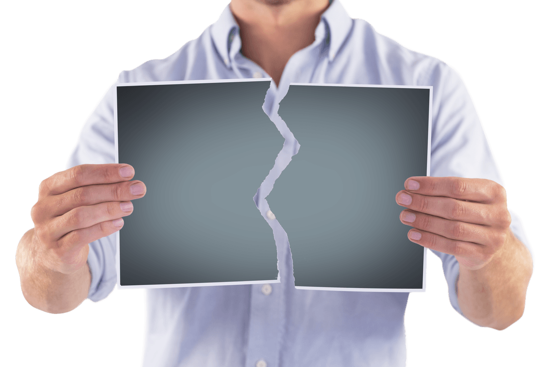 Midsection Male Figure Holding Broken Transparent Poster Concept Image