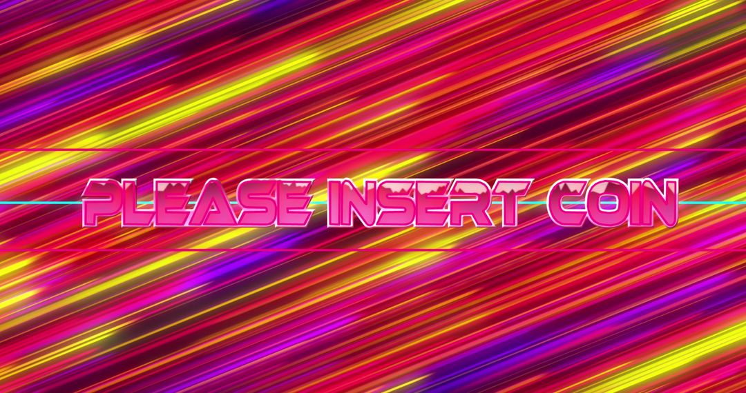 Retro Neon Text PLEASE INSERT COIN on Colorful Background