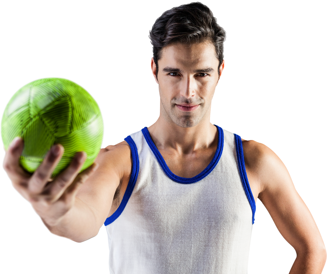 Transparent athlete holding green ball with focused expression and tank top - Download Free Stock Images Pikwizard.com