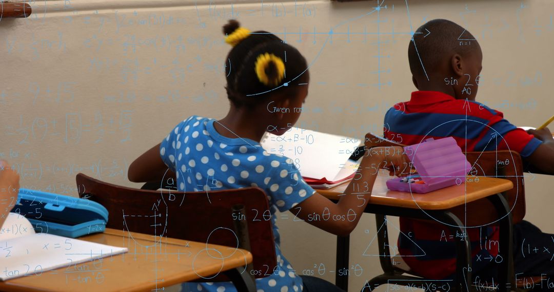 Digital Learning: Children Engaged in School Lessons with Math Overlays