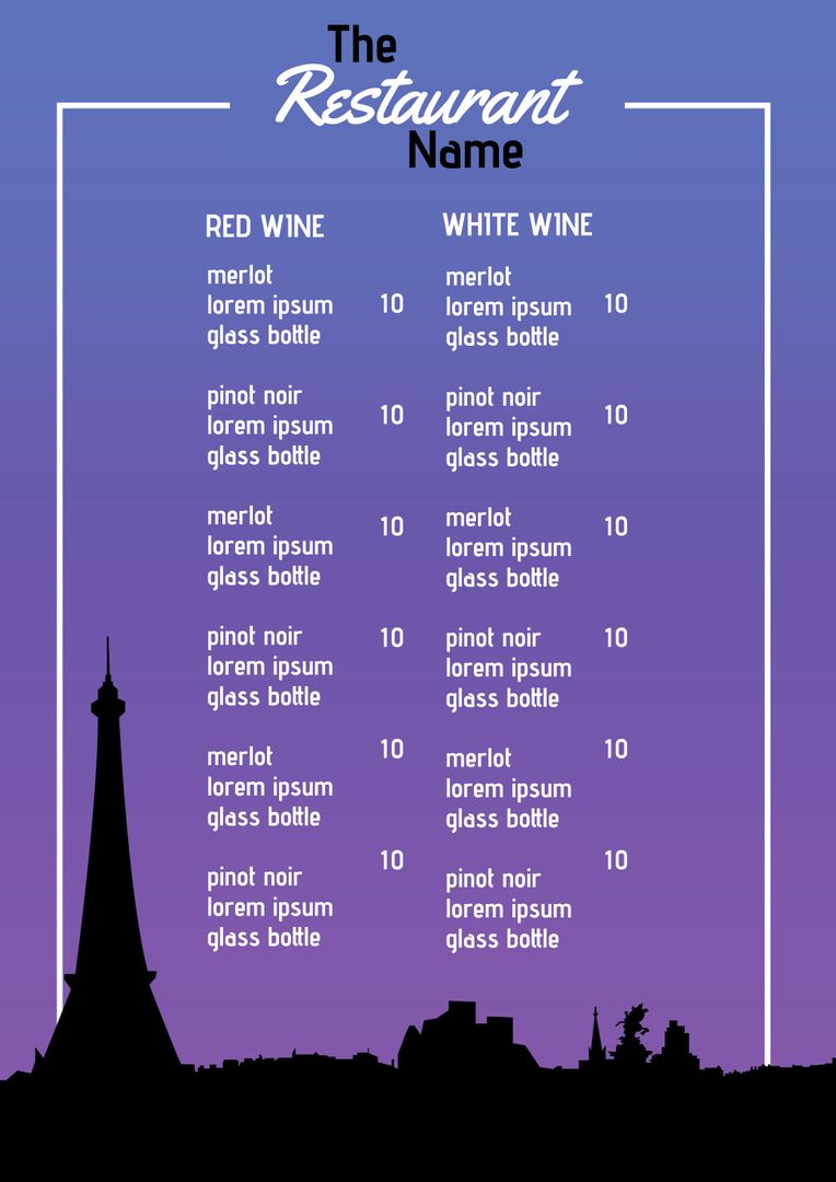 Elegant Wine Menu with Eiffel Tower Silhouette and Gradient Background - Download Free Stock Images Pikwizard.com