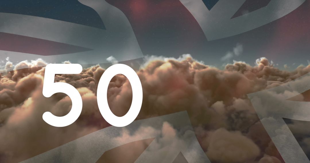 UK Flag Overlaid on Cloudscape with Number Fifty
