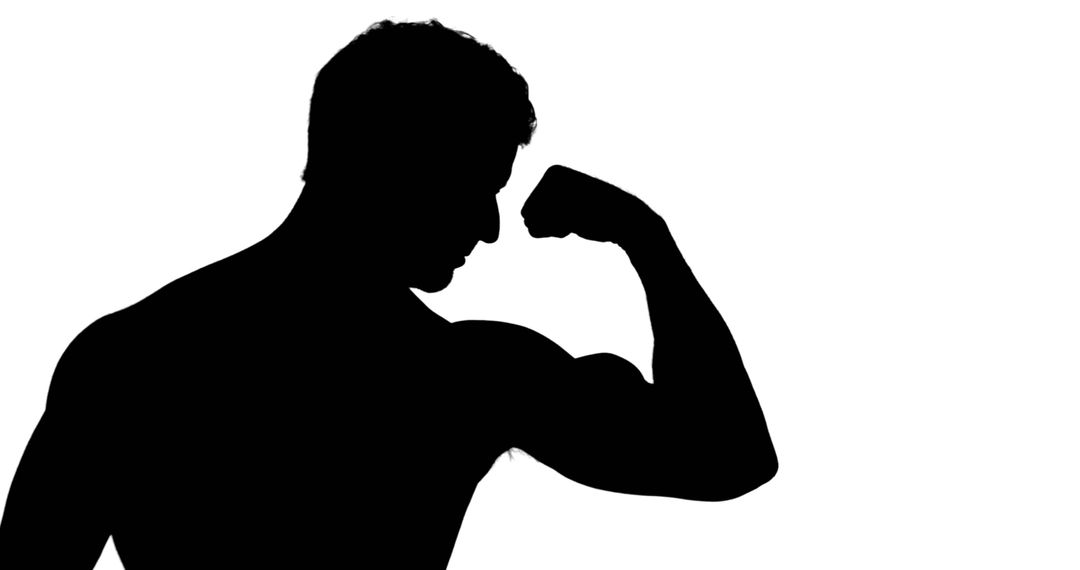 Silhouette of Muscular Man Flexing Bicep Against White Background - Free Images, Stock Photos and Pictures on Pikwizard.com