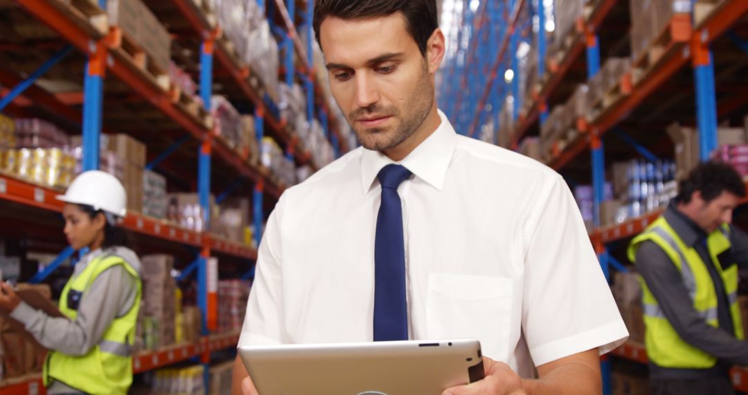 Warehouse Supervisor Using Digital Tablet for Inventory Management - Free Images, Stock Photos and Pictures on Pikwizard.com